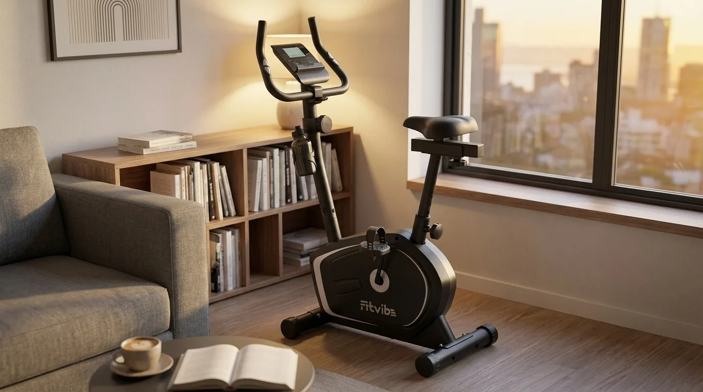 Велотренажёр FitVibe в углу маленькой квартиры